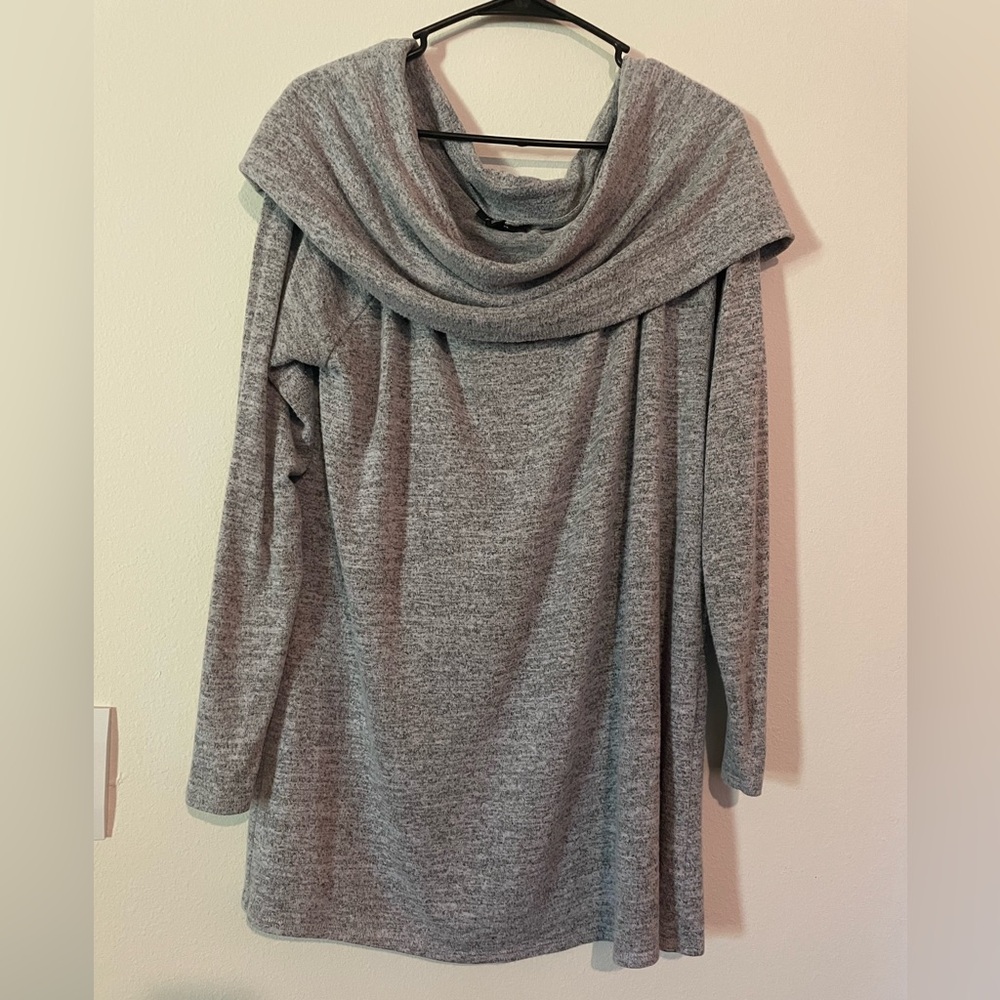 Gray Off-Shoulder Cowl Neck Sweater